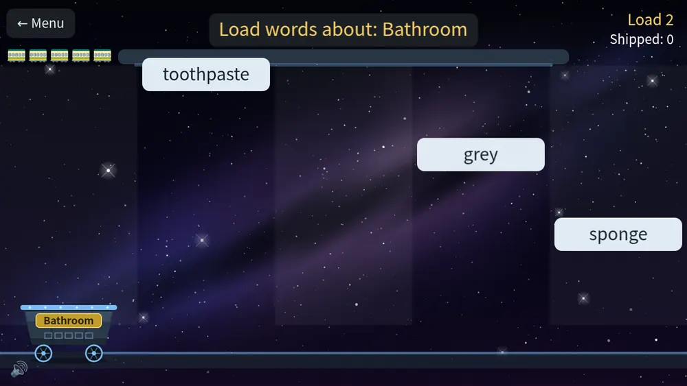 Word Wagon minigame in ABC Smash: load only the words that fit the sign onto the wagon
